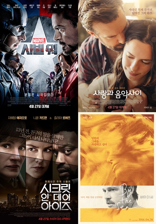 [미리보는평점] '시빌워' '사랑과 음악사이' '시크릿 인 데어 아이즈' '바이 더 씨'